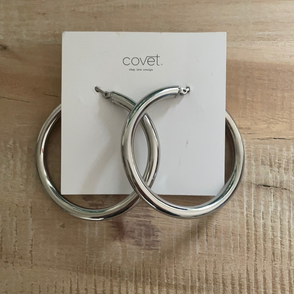 Silver thick hoop earrings